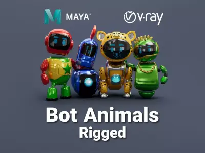 stylized Bot Animals Rigged Low-poly 3D model