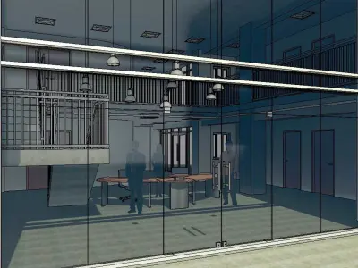 Frameless Curtain Wall Panel Glass Door 3D model