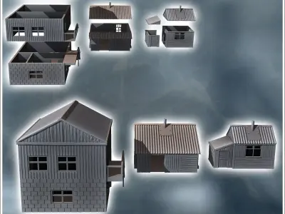 Set of three modern tin roof houses with external staircase 11 - 3D print model
