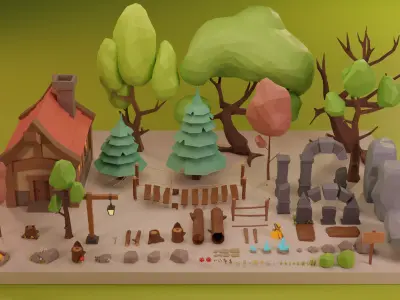 Low Poly Fantasy Forest Nature Pack - Cartoon Assets for Games Low-poly 3D model
