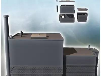 Modern industrial building with barricaded window chimney and ro 3D print model