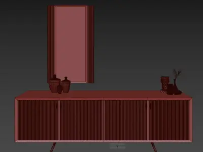 Furniture sideboard with vases and mirror Free 3D model