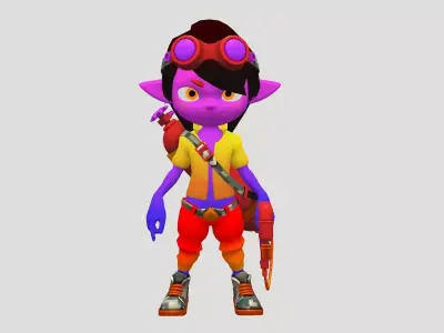 Cartoon boy with flamethrower Low-poly 3D model