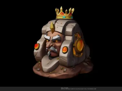 Stylized  Ancient Stone King - Fantasy Statue - AI Low-poly 3D model