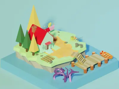 Isometric Low Poly House on an Island by Zoe Tamago Low-poly 3D model