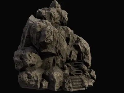 mountain temple Low-poly 3D model