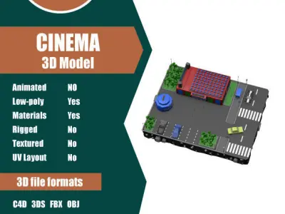 Cinema Low Poly city with buildings and cars Low-poly 3D model