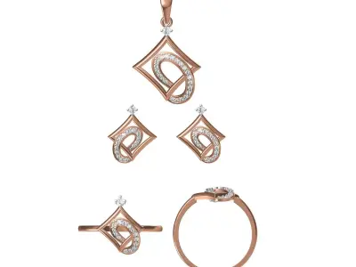 Light wt Ring Earrings Pendant set 3dm stl 1-render details 3D print model