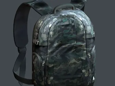 Backpack military combat Black baggage Low-poly 3D model 2