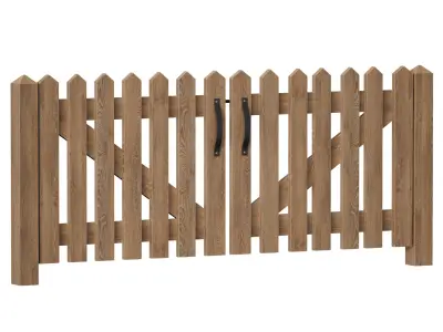Wooden picket fence with wicket and gate 3D model