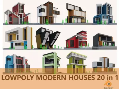 Low Poly Modern House Pack - 20 Low-poly 3D model