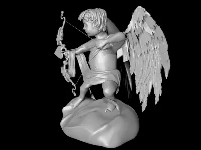 Cupid angel with bow and arrow Low-poly 3D model