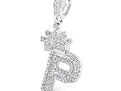 Crown Initial  P  Letter Pendant 3D print model