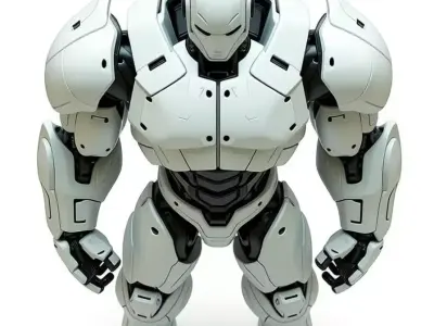 Massive White Mech Armor Suit Black Core 3D Sci-Fi Robot Low-poly 3D model