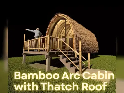 Bamboo Arc Cabin with Thatch Roof - Tropical Eco Hut 3D Model 3D model