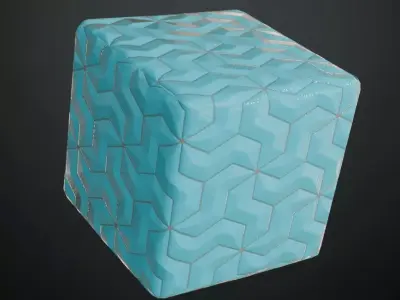 Teal Art Deco Fan Scale Mosaic Tiles PBR Seamless Texture