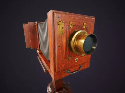 Vintage Camera with Tripod Low-poly 3D model