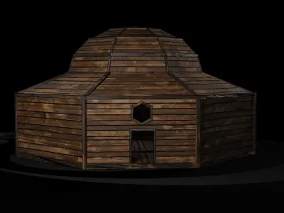 AAA Wooden Enterable Medieval Primal Thatched Cottage Hut 09 R Low-poly 3D model