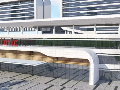 hospital building with Low-poly 3D model