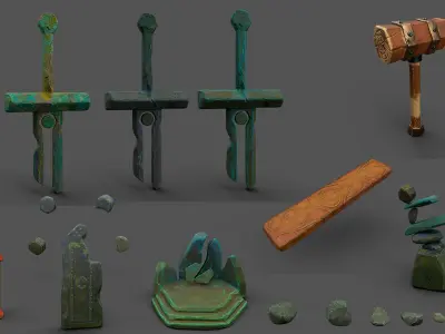 Fantasy ancient asset pack Low-poly 3D model