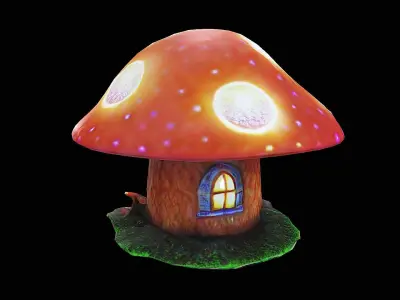 bioluminescent mushroom house Low-poly 3D model