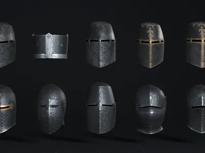 Medieval Helmet Pack 01 - 02 Low-poly 3D model