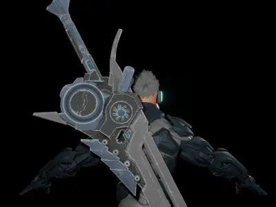 Cyberpunk2030 character holding sword 3D model