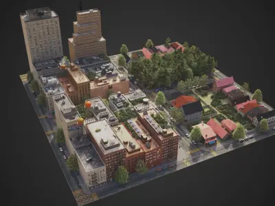 Realistic City District A16-R17 MAYA Low-poly 3D model