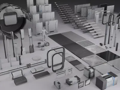 Modular Sci-fi low poly pack Trim Sheet texture Low-poly 3D model