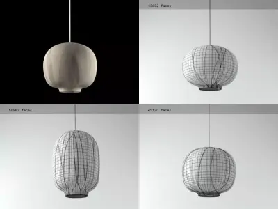 Nuno five paper lanterns hanging from ceiling 3D model