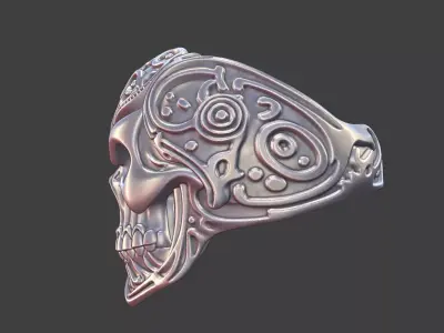 NeoRelic Skull Ring Futuristic Engraved Tech 3D print model