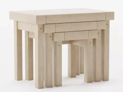 Nest of Tables in Light Oak - Set of 3 Nested Tables Low-poly 3D model