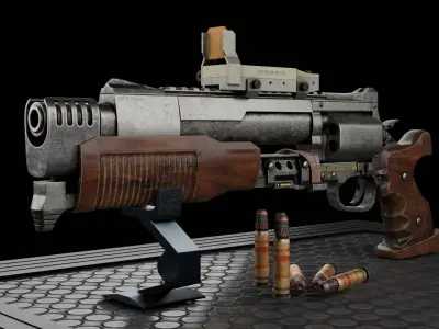 Game Ready Sci-Fi Revolver Pistol Low-poly 3D model