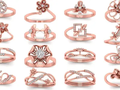 170 Wedding Engagement Women Light Weight Rings Collection 3D Model Pack