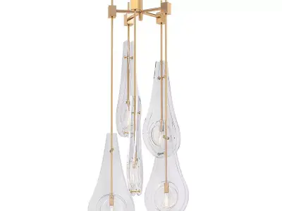 Bellano L four light chandelier in brass and clear glass 3D model