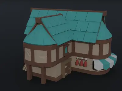 Cartoon fantasy houses Polygonal Style Low-poly 3D model