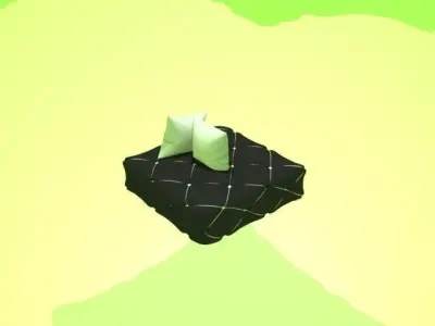 3D Black sofa with white gambeson pillow and blanket Low-poly 3D model