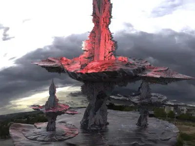 Sci-Fi  Dark Alice Themed Mushroom City 3D model