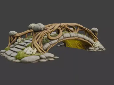 Enchanted Wooden Bridge Low-poly 3D model