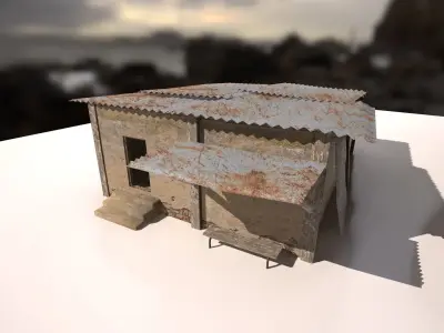 Ruined buildings low poly Low-poly 3D model