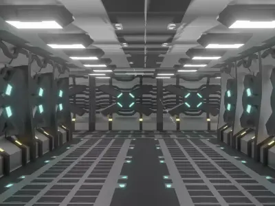 Sci-Fi Futuristic Spaceship Corridor PBR Game-Ready  Low-poly 3D model