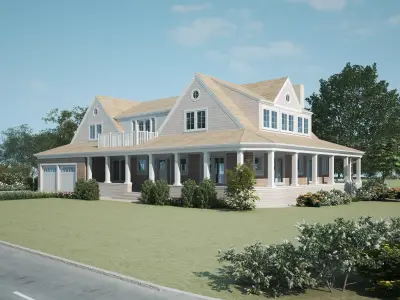 Modern Suburban House Exterior  Residential 3D Model Low-poly 3D model