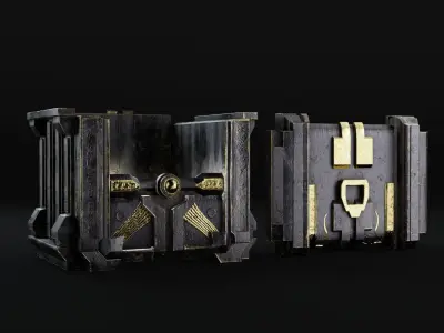SCI-FI Dark Gold Chest PBR Low-poly 3D model