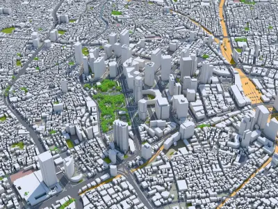 Shibuya Tokyo 10km Low-poly 3D model