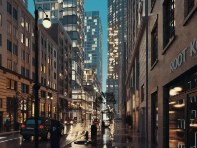 Low Poly City Street Scene   Modern Urban Exterior   Game Ready Low-poly 3D model