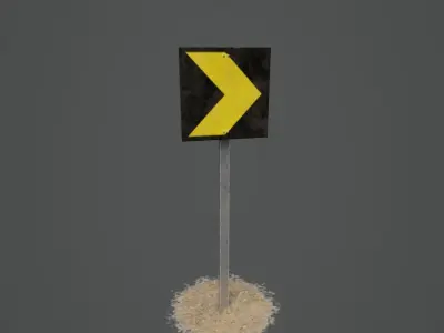 Sharp Turn Sign 01 Low-poly 3D model