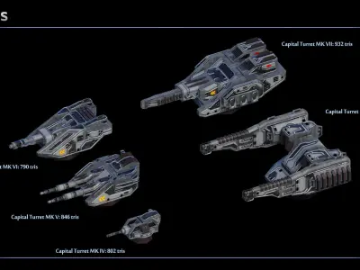 Spaceship Capital Ship Modular Equipment Low-poly 3D model