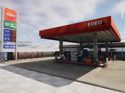 Japan Gas Station Unity and Unreal Ready  3D model