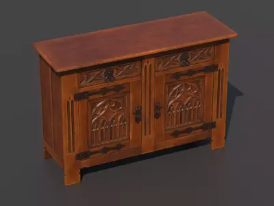 Old chest of drawers with gothic ornaments 3D model