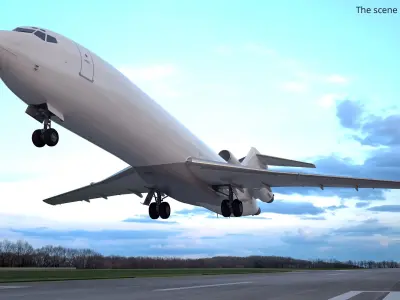  Trijet Passenger Aircraft on Gear White Rigged for Cinema 4D 